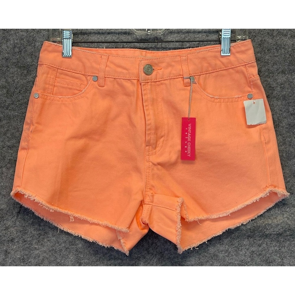 CHARLOTTE RUSSE Refuge Denim Shorts Sz 6 Coral Orange Vintage‎ Cheeky Frayed NWT